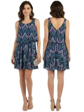 Sequin Hearts Women's Layered Look Chevron Print Sleeveless Mini Dress Size 5